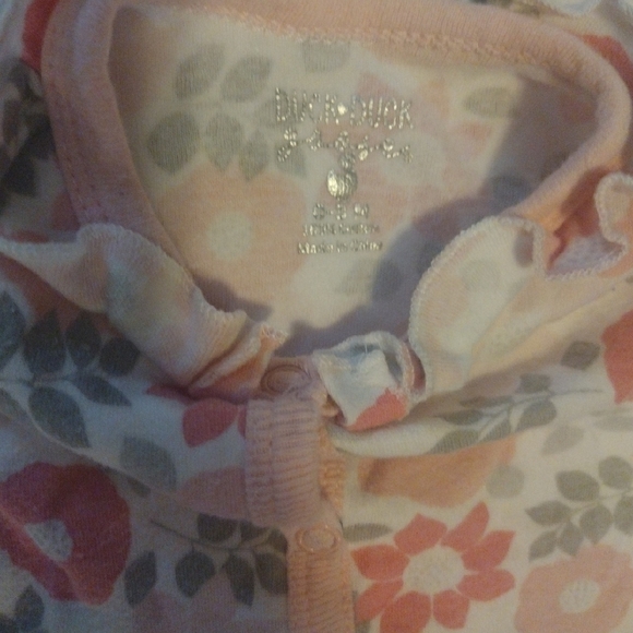 Baby Gear Pink and Green Floral Footies with Ruffled Sleeves​ - Picture 2 of 5